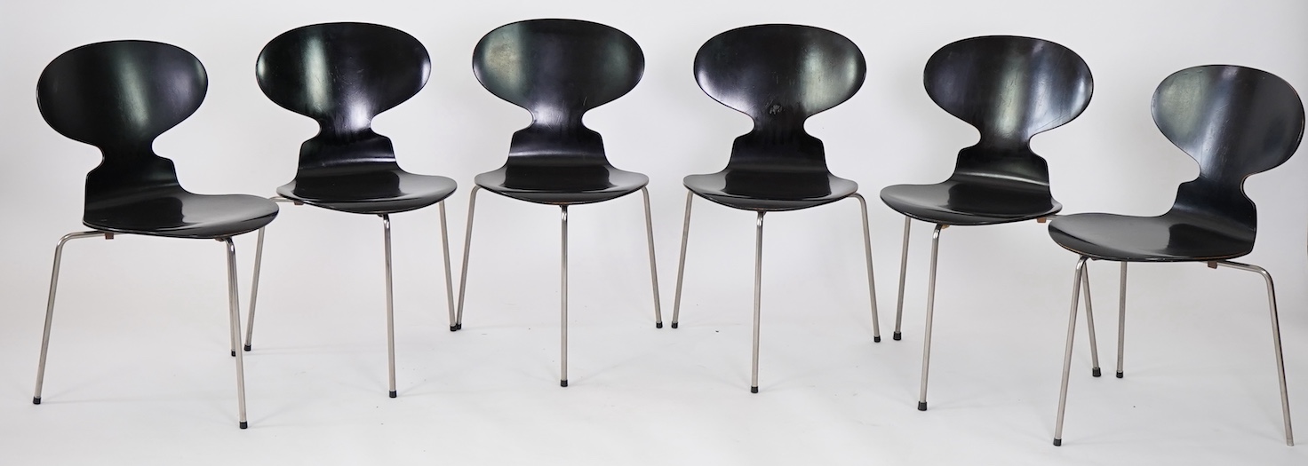 Arne Jacobsen (Danish, 1902–1971) for Fritz Hansen: A set of six Model 3100 'Ant' side chairs